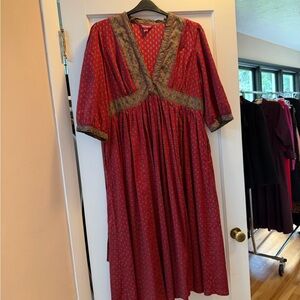 April Cornell Red and Gray Long Sleeve Dress
